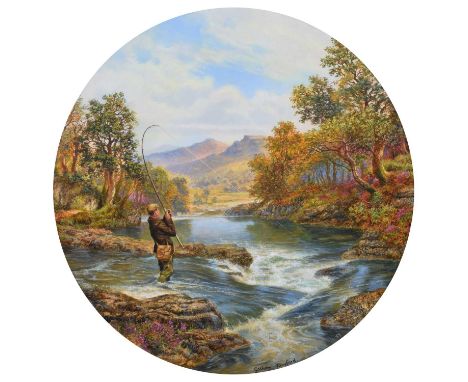 Graham Twyford (British 1956-) "Playing the Catch", signed, tondo, oil on board, together with a Danbury Mint plate by Wedgwo