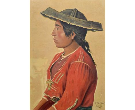 Carlos Dreyer (German 1895-1975) Peruvian portraits, both signed, oil on board.43.5cm x 30.5cm (17.25in x 12in) and 40cm x 28