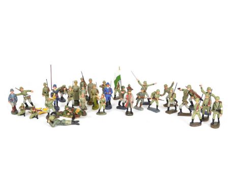 Collection of 36 German toy soldiers by Elastolin, Lineol and others. Elastolin (x15) to include marching soldiers, infantry 
