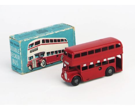 Chad Valley Wee-Kin Clockwork Double Decker Bus in red with silver detailing - excellent (working) in fair+ box 