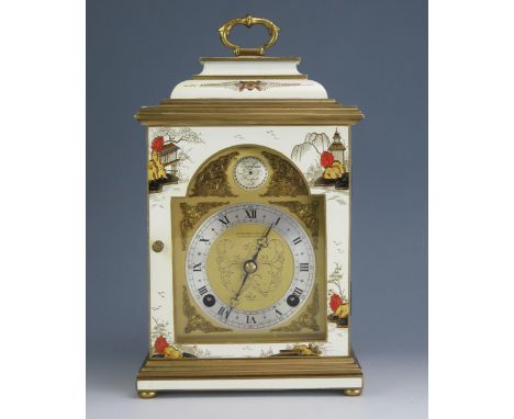 A 20th century bracket clock by Elliot, decorated in the Chinoiserie taste, with domed caddy top with carrying handle, the 13
