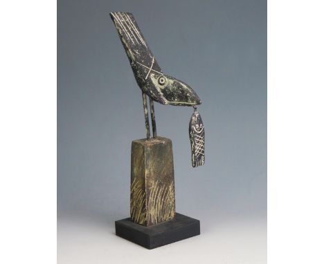 John Maltby (1936-2020) a stoneware sculpture 'Bird, Fish, Wall, signed to the base, 27cm high.