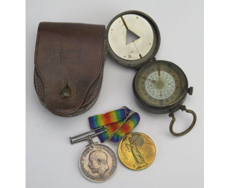 A World War I pair to 62952. Cpl. F. Weeks. R. A. includes War Medal and Victory Medal, together with compass contained in a 