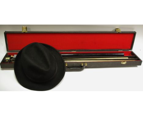 Gentleman's ephemera - A Christys' London gentleman's Fedora hat size XL (boxed); a two piece ash and ebony snooker cue with 