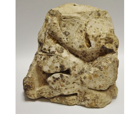 A Medieval masonry limestone architectural corbel, naturalistically carved as a leaf, 26cm high, 13th century 
