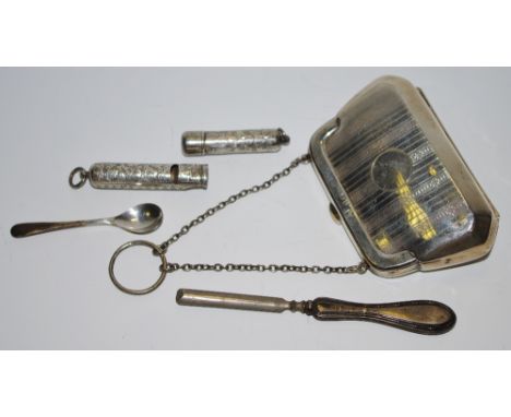 A Victorian silver whistle, chased &amp; engraved with scrolls &amp; foliage, Joseph Adleman, Birmingham, 1899; a silver engi