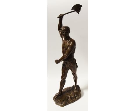 Georges Charles Coudray (French, 1883 - 1932), after, a brown patinated bronze, Young Barbarian, the scantily clad warrior br