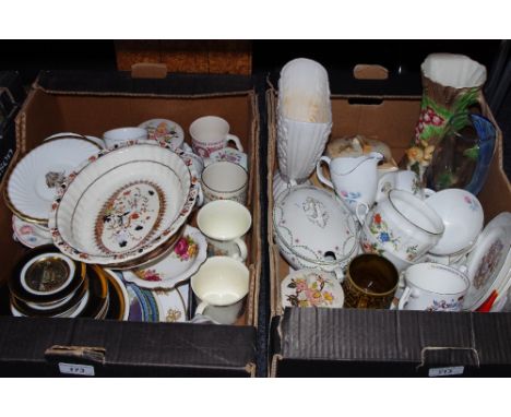 Decorative ceramics and glass, a Cathiness vase, etched dolphin design, another, Wade, Wedgewood, Aynsley, Sadler, Royal Wint