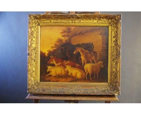 English School (mid 19th century)Farm Yard Friendsoil on panel, 325cm x 45cm