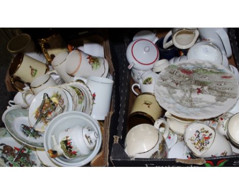 Ceramics - Tankards, tea and dinnerware, jugs, cake stand, etc. decorated with hunting scenes. large quantity. 