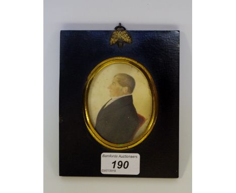 English School (19th century), a portrait miniature, of a gentleman, half-length, in profile, watercolour, 8cm x 6cm
