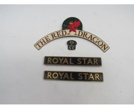 The Red Dragon live steam locomotive headboard, shed code 86C/SC and two name plates - Royal Star