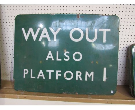 A B.R (S) enamel fully flanged station sign - WAY OUT ALSO PLATFORM 1, 61 x 46cm