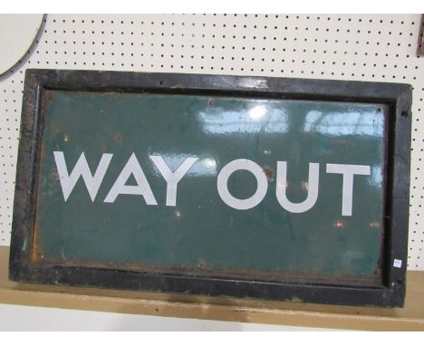 A B.R (S) enamel station sign - WAY OUT in wooden frame, marked Gatwick Airport to the back, 68 x 38cm