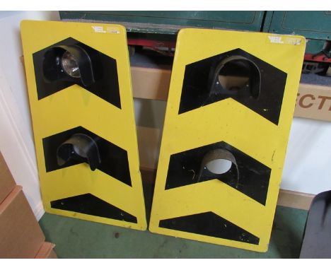 An enamel trackside speedboard with fitted lights and another, 106cm tall