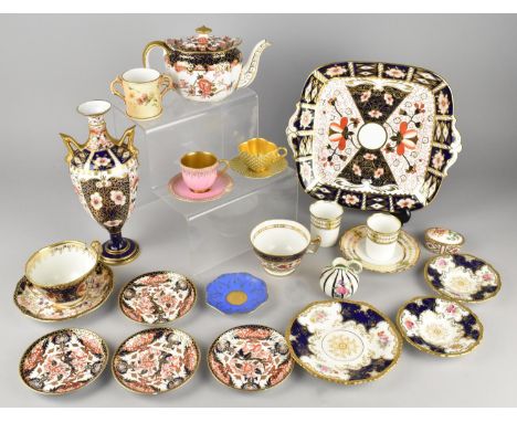 A Collection of Various Ceramics to Comprise Royal Crown Derby Imari Pedestal Vase (AF), Teapot, Saucers, Cake Plate, Coalpor