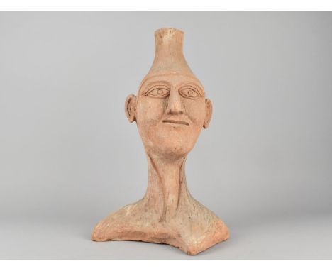 A Studio Pottery Terracotta Lamp Base in the Form of a Bust, 33.5cms High