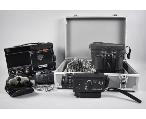 A Modern Flight Case Containing Binoculars, Camera Nalcom EX-500 together with a Duo-100 8mm Film Projector
