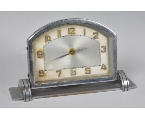 An Art Deco Chromed Mantel Clock, Working Order, 17cms Wide