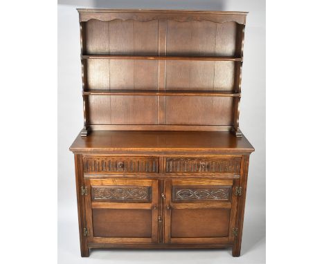 A Mid/Late 20th Century Oak Dresser, Base with Two Drawers over Cupboards, Raised Two Shelf Plate Rack, 122cms Wide