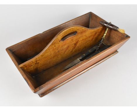 A 19th Century Two Division Cutlery Tray Containing Corkscrew with Brush and Joseph Fenton and Sons Wooden Handled Cutlery