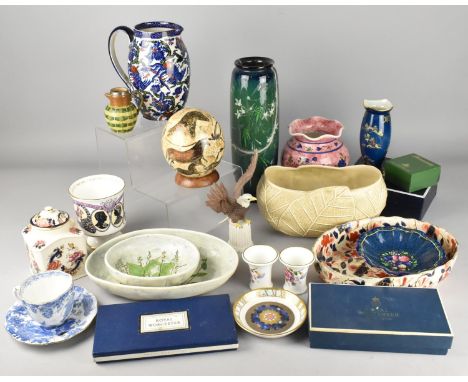 A Collection of Ceramics to Comprise Silver Mounted Jug (Chip to Rim) Royal Crown Derby Blue and White Cup and Saucer, Studio