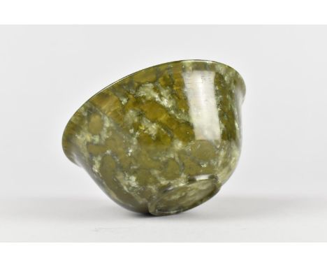 A Chinese Spinach Green Jade Bowl with Flared Rim on a Ring Foot, 10cm diameter