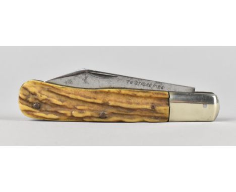 A Vintage 1930s Folding Hunting Knife by Henry Kaufmann and Sons, Blade Inscribed ' To Strike Fire'