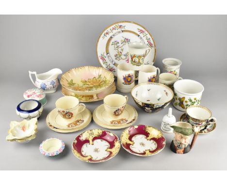 A Collection of Various Ceramics to Comprise Worcester First Period Type Bowl with Bird Cartouches on Blue Scale Ground and E