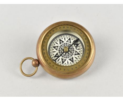 A Reproduction Brass Cased Pocket Compass, Back Plate Inscribed "Henry Hughes, London 1941, A Journey of 1000 Miles Begins wi