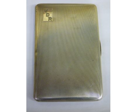 HM BIRMINGHAM SILVER CIGARETTE CASE WITH ENGINE TURNED DECORATION AND MONOGRAM W.D.R. INTERIOR ENGRAVED WITH ROYAL WARWICKSHI