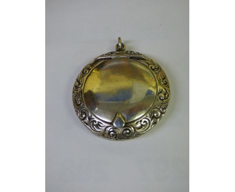 HM CHESTER SILVER CIRCULAR SNUFF BOX WITH  HINGED LID AND SCROLL DECORATION