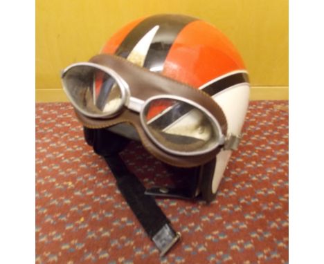 VINTAGE BOXED KANGOL METEOR MOTOR RACING HELMET AND LEATHER GOGGLES
