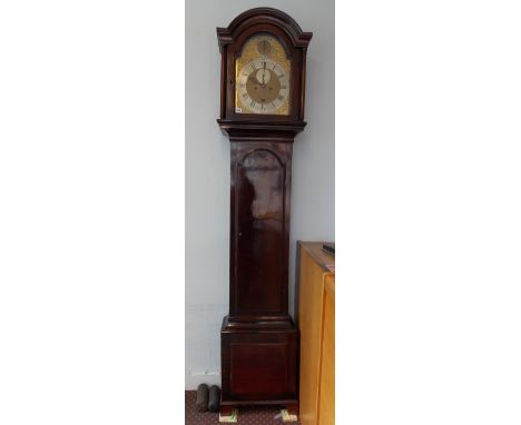 MID 18TH CENTURY MAHOGANY LONGCASE CLOCK BY THOMAZON S FITTER - LONDON WITH ARCHED DIAL, SILVERED CHAPTER RING, ROMAN NUMERAL