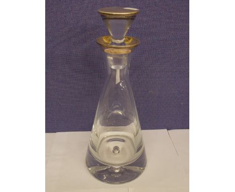 HM BIRMINGHAM SILVER MOUNTED CONICAL GLASS DECANTER 32CM HIGH APPROXIMATELY