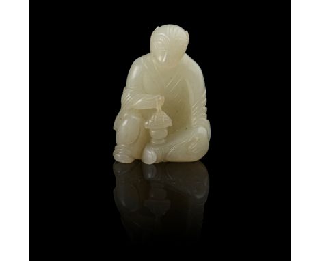 WHITE JADE CARVING OF A TIGER DEITY QING DYNASTY, 18TH CENTURY 清 白玉雕十二生肖虎官座像擺件 depicting one of the Chinese zodiac animals, t