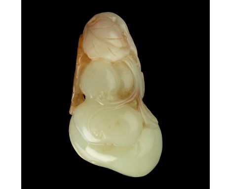 WHITE JADE WITH RUSSET SKIN CARVING 'DOUBLE-GOURD WITH BAT' PENDANT QING DYNASTY, 19TH CENTURY 清 白玉帶皮巧雕福祿雙全吊墜 finely carved o