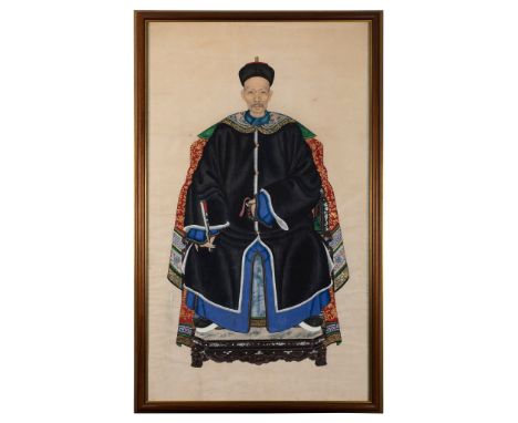 TWO ANCESTOR PORTRAIT PAINTINGS QING DYNASTY, 19TH CENTURY 清 祖先像紙本設色 鏡框（共兩幅） ink and colour on papers, one painted with a sea