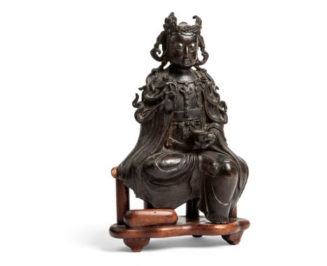 BRONZE FIGURE OF A SEATED AVALOKITESVARA QING DYNASTY, 18TH-19TH CENTURY 清 銅鑄觀音座像 cast seated in lalitasana with right hand h