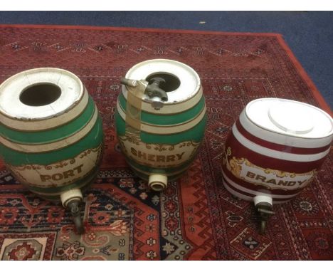 Ceramic Brandy barrel, together with similar port and sherry barrels