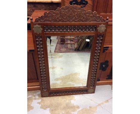 Arab brass inlaid wall mirror. 78cm x 51cm 