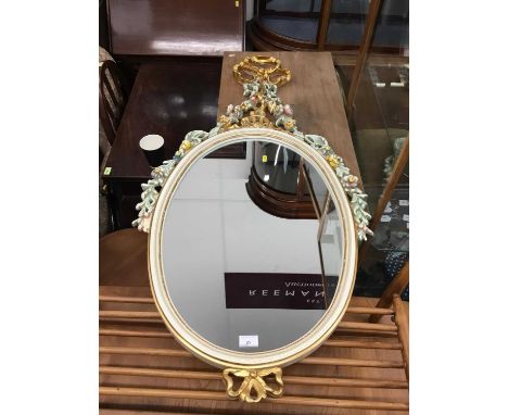 Decorative painted pier mirror with ornate floral and ribbon cresting 128 x 63 cm