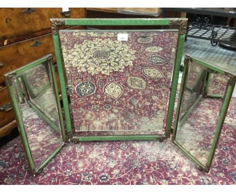 1930s triptych dressing table mirror with green and gilt bordersCondition report: Good vintage condition. Some minor surface 