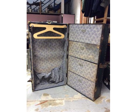 Vintage 1930s steamer trunk, with with drawers and hanging rail and with travel labels for S.S. Esperance and others