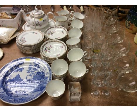 Two Spode blue and white dishes, Royal Grafton tea ware and various glass