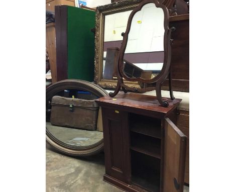 Georgian style mahogany toilet mirror, a small antique mahogany cupboard enclosed by two doors, oval wall mirror in gilt fram