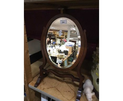 Edwardian inlaid toilet mirror with bevelled oval mirror