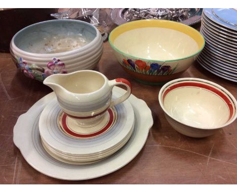  Group Clarice Cliff ceramics including Crocus pattern bowl, one other bowl,  tea/dinner ware