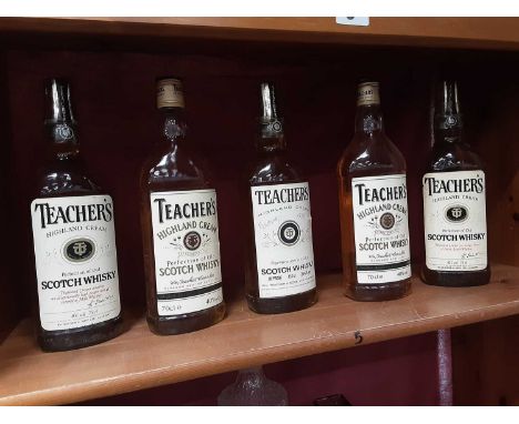 Five bottles of Teacher's Highland Cream Scotch Whisky
