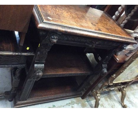 Late 19th century carved oak three tier buffet table with mask decoration. 91cm wide x 49cm deep x 101cm highCondition report